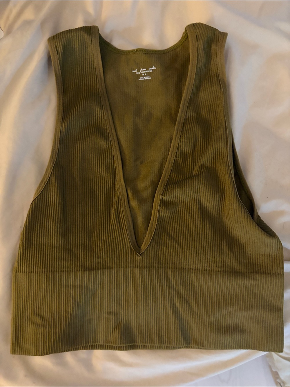 Urban Outfitters Olive Green Ribbed Deep V Tank Top